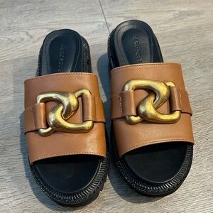 Women’s AEROSOLES chunky Lima slide shoes color brown w gold